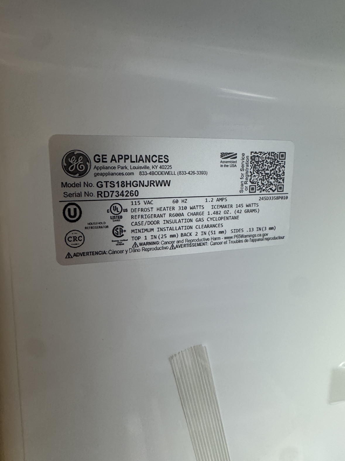 New GE White Top Freezer Refrigerator - photo 6